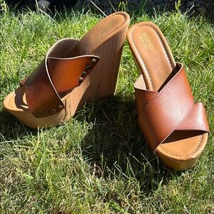 Mossimo Supply Co Brown Wedge Shoes with Crossover Straps